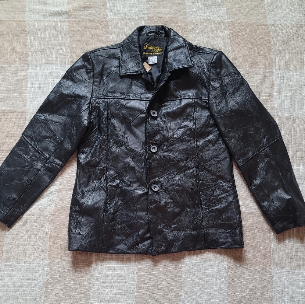 Vintage Patchwork Leather Blazer Jacket - image 2